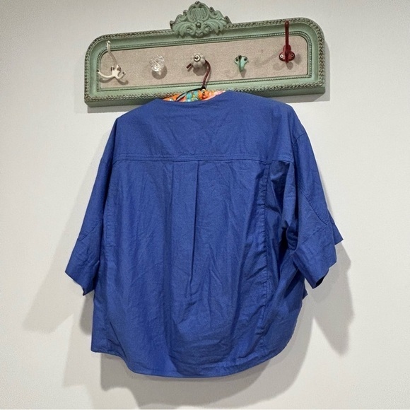 Zara cropped over side blouse Blue Large Button Half Sleeve Top small - Picture 6 of 6